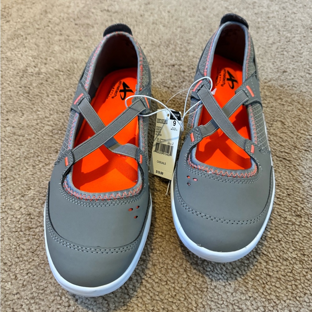 NWT Athletech Gray Sneakers with Bright Orange Interior Women’s 9 Lightweight